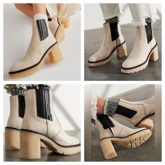 Free People James Chunky Heel Chelsea Boot Cream  Leather size 39 US 9 - Picture 3 of 15